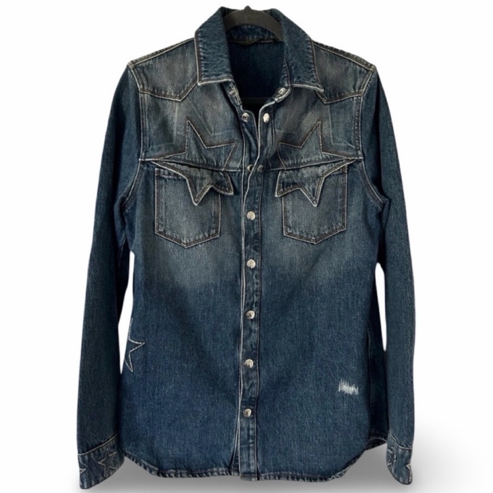 Valentino Made in Italy Star Patch Embroidered Denim Western Snap Shirt Jacket - Picture 2 of 16